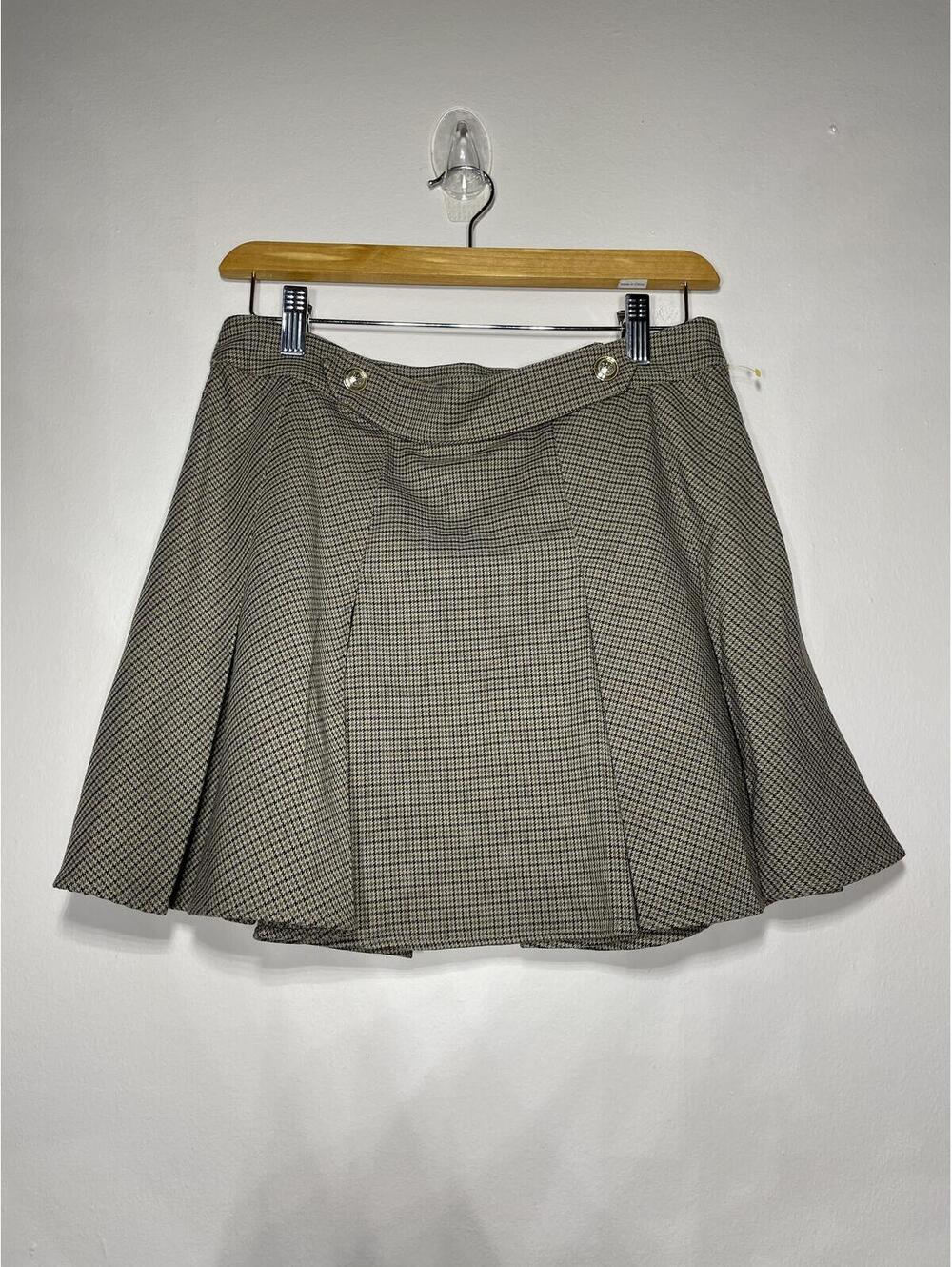 Pleated Mini Skirt Taupe Houndstooth Academia Preppy y2k S